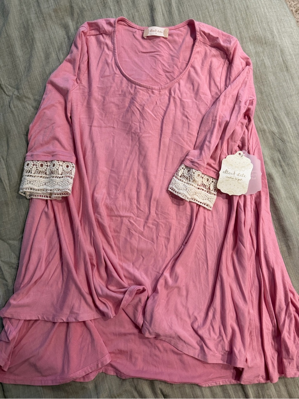 Altar’d State Boho Loose Scoop Neck Lace Cuff Women's Top